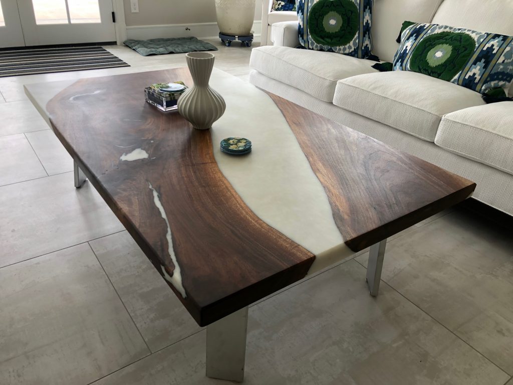 Black Walnut White Epoxy Coffee table in living room