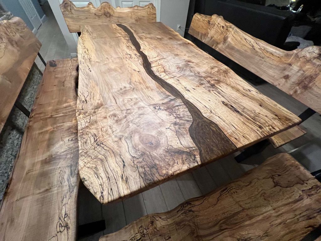Curly Maple Epoxy River Table With Benches Makers Woodshop 4