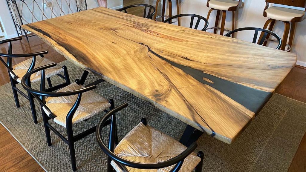 Tulip Poplar table with black epoxy Makers Woodshop